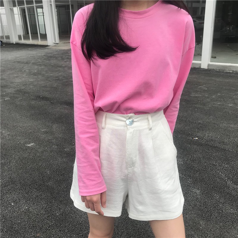 LEEVA - Quần short đũi ống rộng cạp cao 3 màu basic S012