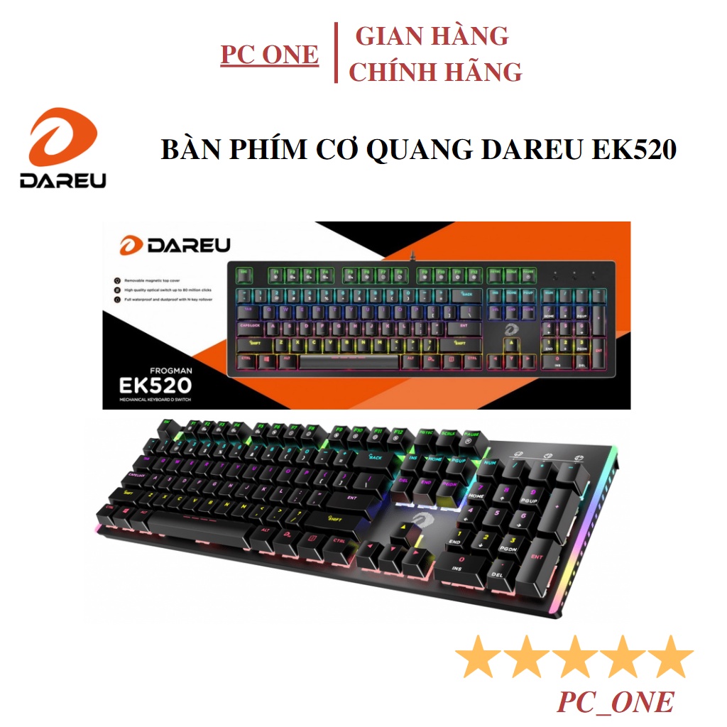 Bàn phím quang cơ Gaming DAREU EK520 (Chống nước, Optical switch, MULTI LED)