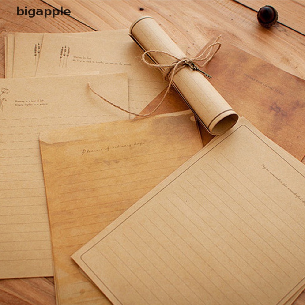 bigapple 12pcs/set Vintage Kraft Paper Envelopes Letter Paper Set Writing Pad Invitations RDG