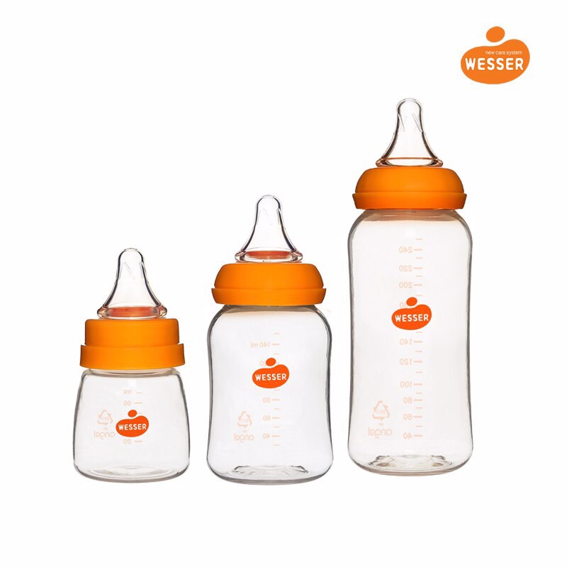 COMBO 3 BÌNH SỮA WESSER CỔ HẸP NHỰA PP FREE BPA 60ML-140ML-240ML