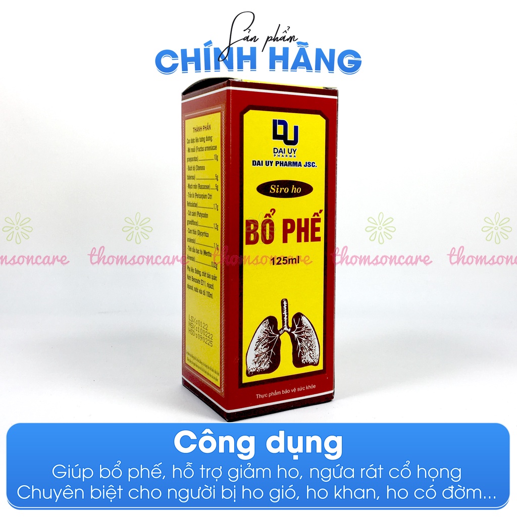 Siro ho bổ phế Đ.Y chai 125ml - Giảm ho, ngứa rát cổ họng, khàn tiếng, bổ phổi từ thảo dược