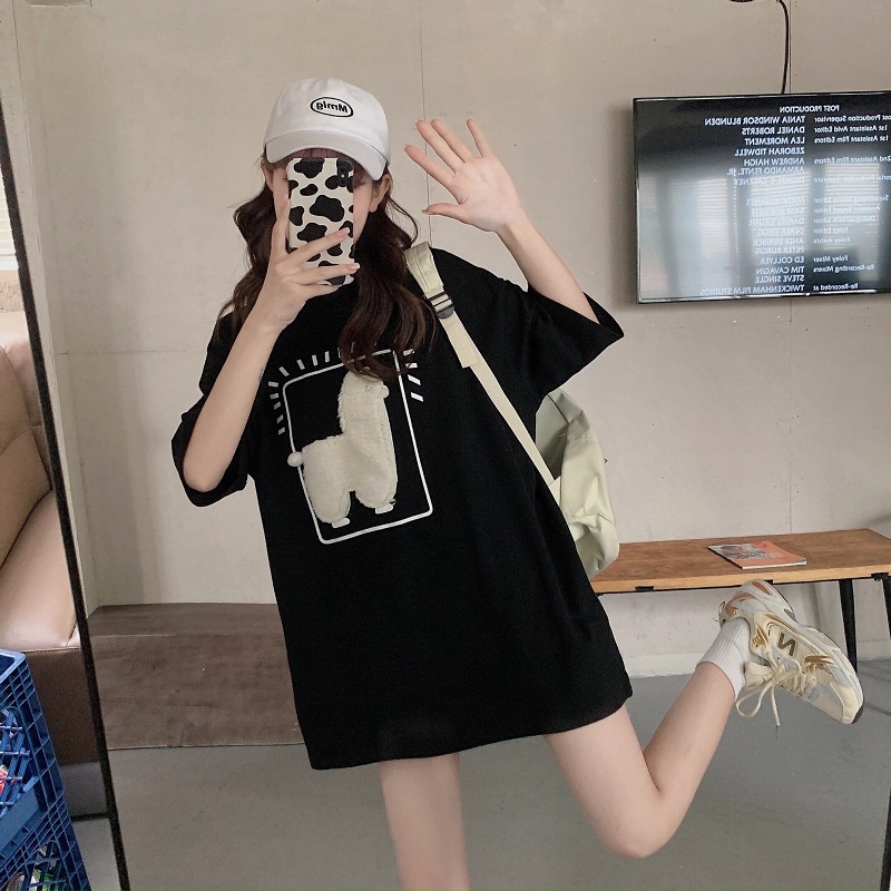 Áo Thun HIIXIIVI Tay Ngắn Dáng Rộng Thêu Hình Lạc Đà alpaca Thời Trang Hàn Quốc 2022 Cho Nữ Có size Lớn mm200