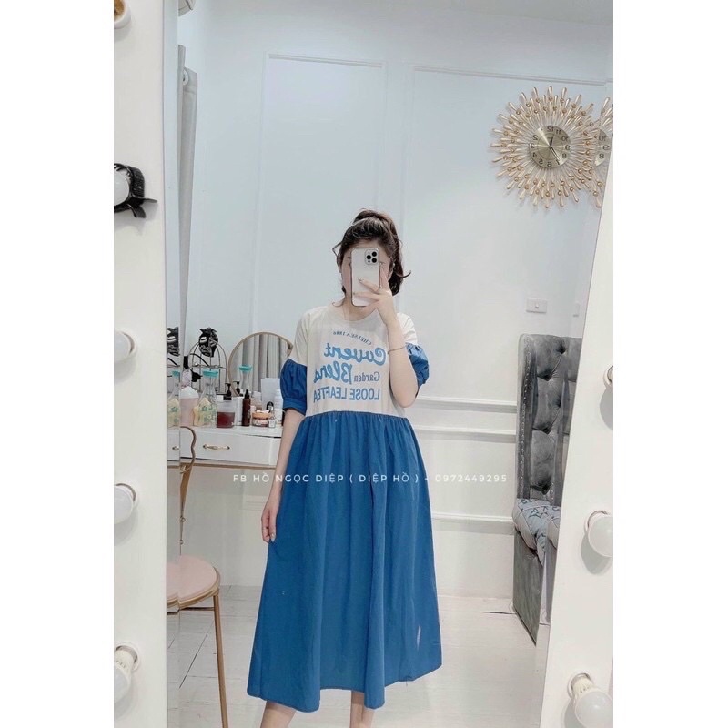 Đầm Suông Quảng Châu Phối Tay Raglan