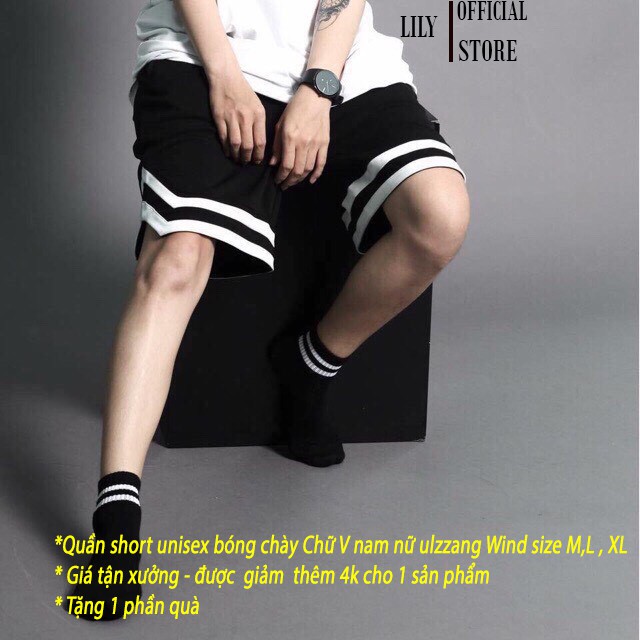 Quần short unisex bóng chày Chữ V nam nữ ulzzang