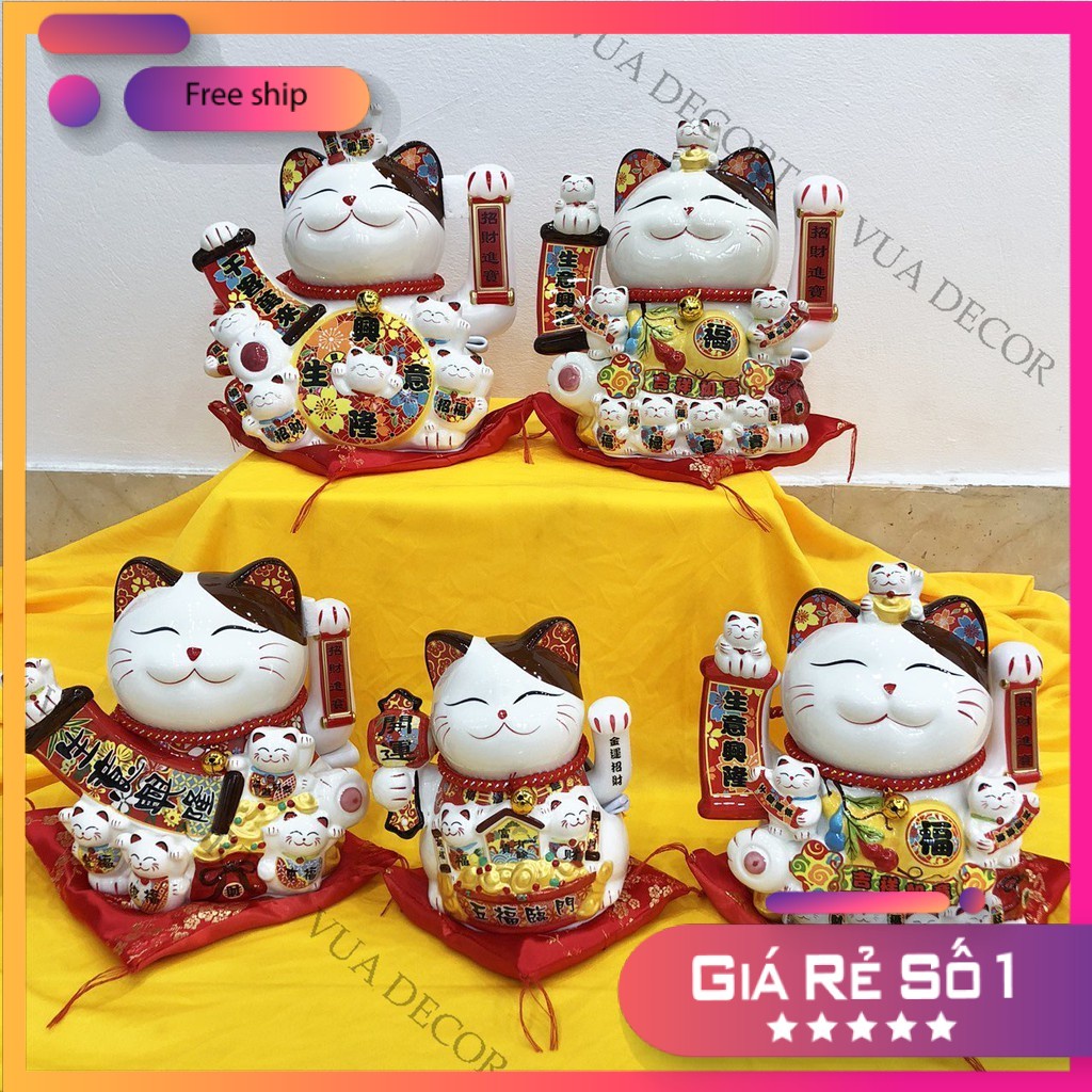 Mèo Thần Tài Vẫy Tay⚡️SIZE TO⚡️Mèo May Mắn Maneki Neko Decor Trang Trí