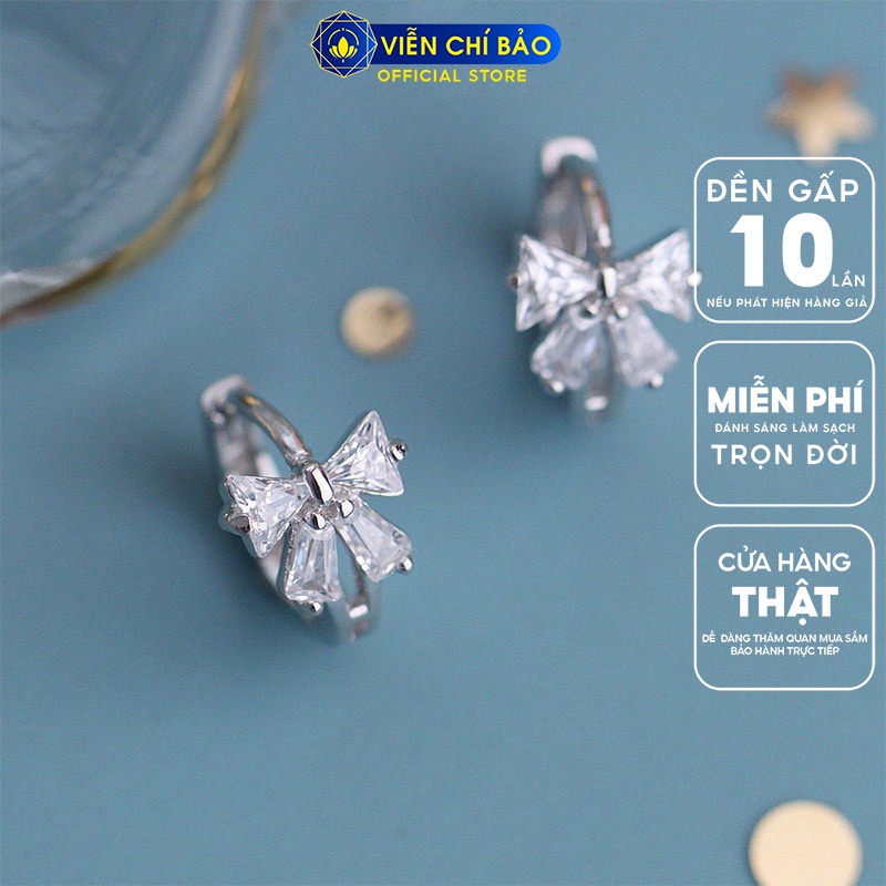 Bông tai bạc nữ Bowtie đá trắng chất liệu 925 thời trang phụ kiện trang sức Viễn Chí Bảo B400431X