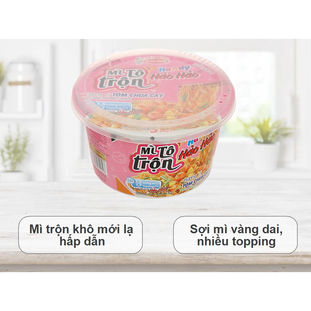 Thùng 12 tô Mì trộn Handy Hảo Hảo hương vị tôm chua cay tô 93g