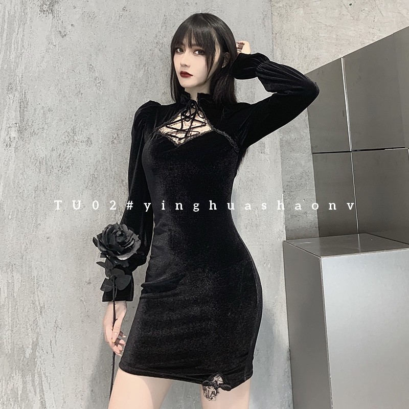 [Order] Váy sườn xám cách tân đan dây ngực phong cách quyến rũ (thêm mẫu dài tay) | BigBuy360 - bigbuy360.vn