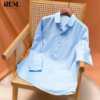 Sơ mi công sở dáng suông basic blue_REAL