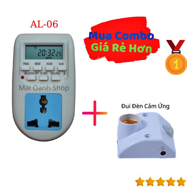 Combo 1 Ổ Cắm Hẹn Giờ Điện Tử AL-06 & 1 Đui Đèn Cảm Ứng Hồng Ngoại