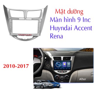 Mặt dưỡng lắp màn hình 9 Inc xe Huyndai Accent, Rena 2010-2016 Kẻm rắc nguốn - Mầu Bạc