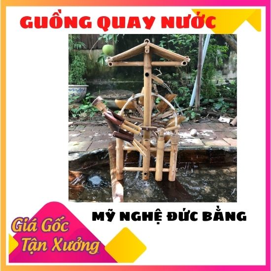 Thác nước phong thủy bằng tre ,Guồng nước tiểu cảnh  tiểu cảnh  hai chức năng quay nước đánh nhạc