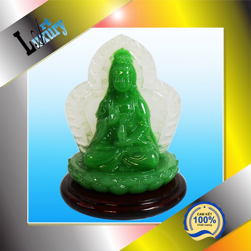 Tượng Phật Bà Quan Âm 2 mặt Xanh Ngọc để ô tô - Chất liệu nhựa Composite Cao Cấp Siêu Bền  TPT19  - Luxury Art