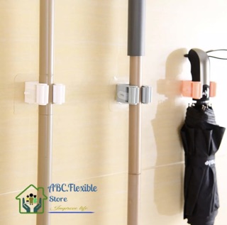 Móc dán tường kẹp giữ cây lau nhà, chổi bằng nhựa chịu lực
