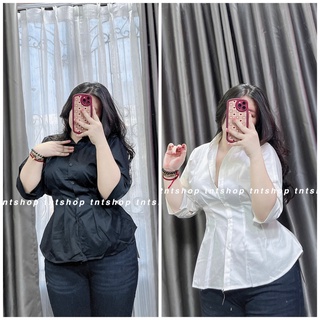ÁO SƠ MI TAY PHỒNG NHÚN EO [TNT SHOP BIGSIZE 60KKG 90KG]