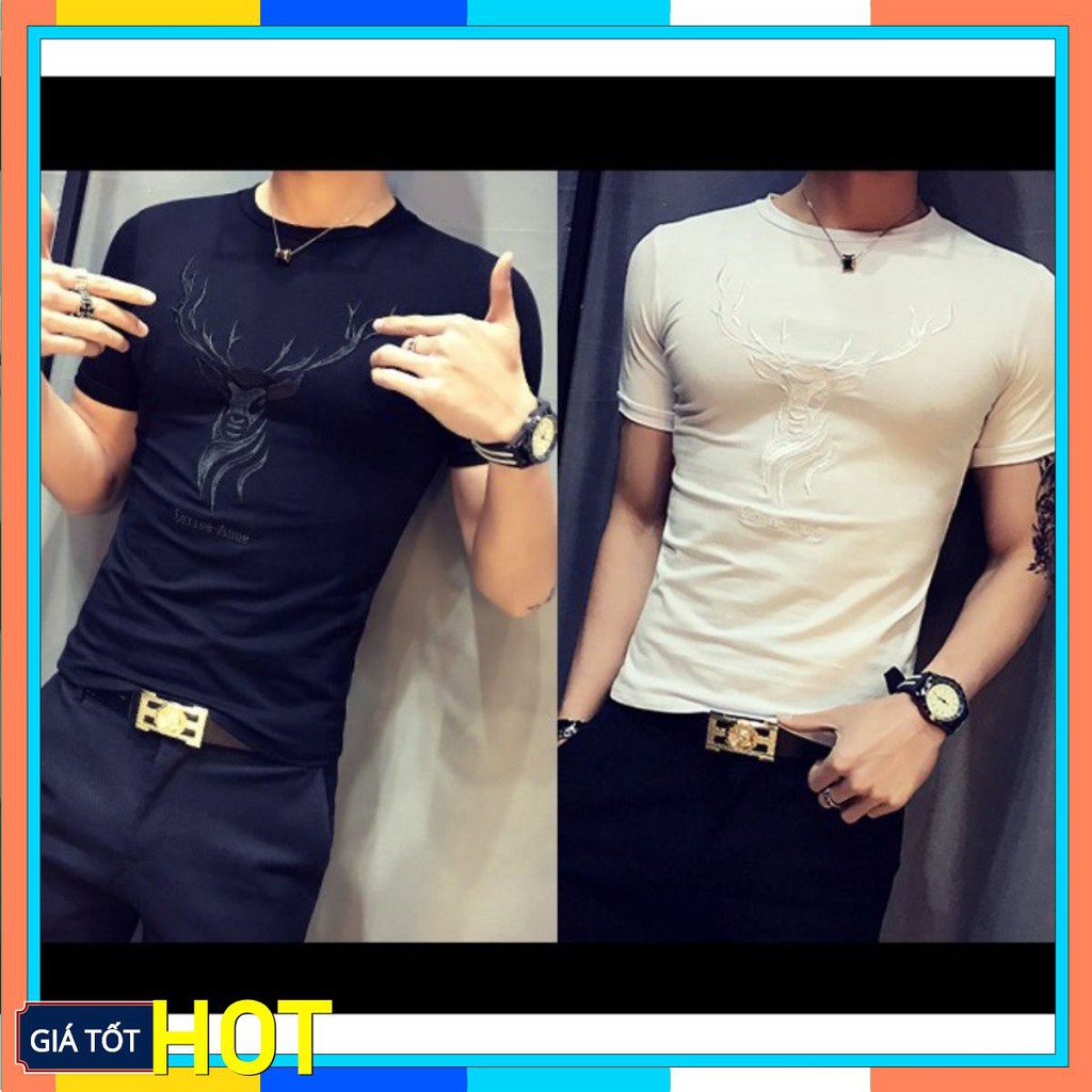 Áo Thun Nam Cổ Tròn 👑FREESHIP👑 Áo Phông Nam Tay Ngắn Cổ Tròn Cao Cấp In Hình Hươu Mã Áo NA530 | BigBuy360 - bigbuy360.vn