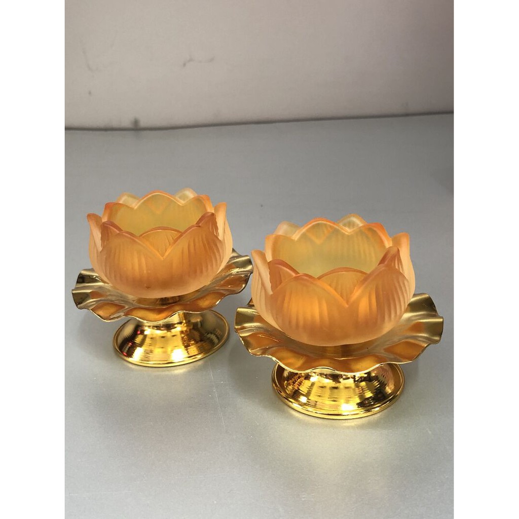 COMBO 2 CHIẾC ĐẾ ĐỂ NẾN THỜ HOA SEN GIÃ LƯU LI CHÂN HỢP KIM TM12182