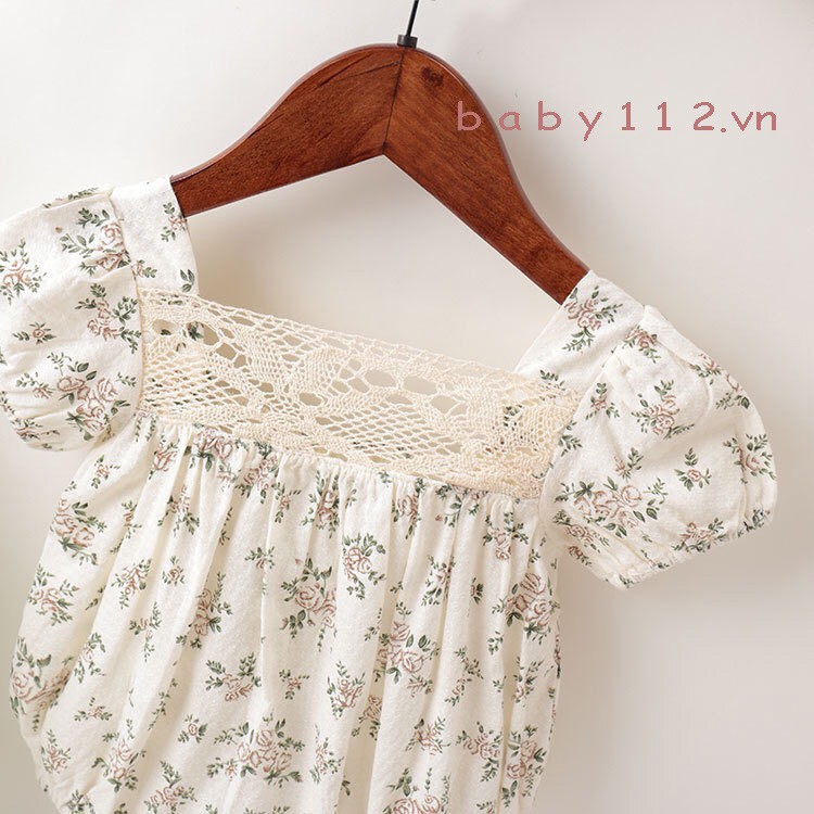Váy đầm cho bé gái sơ sinh trẻ em 3 tháng đến 2 tuổi BABY112.VN kiểu hàn quốc chất cotton họa tiết hoa xanh thoáng mịn