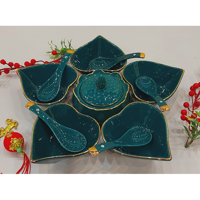 SET KHAY BÁT SỨ ĂN CHÈ ĐẸP BÁT ĐĨA ĐỰNG SÚP MÓN TRÁNG MIỆNG VIỀN VÀNG