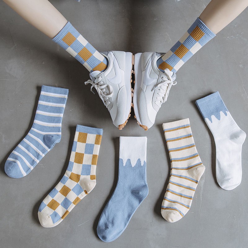 Combo tất vớ kẻ ngang cổ cao ⚡️ 𝐅𝐑𝐄𝐄 𝐒𝐇𝐈𝐏 ⚡️Cotton mềm mại, style Hàn Quốc, hoạ tiết trẻ trung ♥️