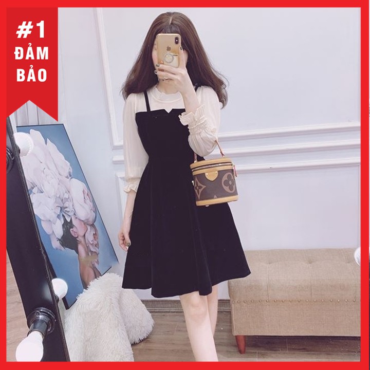 Đầm xòe yếm tiểu thư nhẹ nhàng, đầm dự tiệc, dạo phố đủ size 30 đến 72kg - A200 | BigBuy360 - bigbuy360.vn