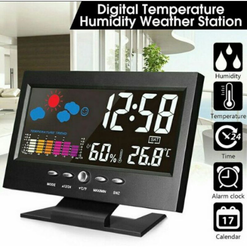 ĐỒNG HỒ ĐỂ BÀN ĐA NĂNG BÁO GIỜ BÁO NHIỆT ĐỘ BÁO THỜI TIẾT BÁO ĐỘ ẨM THÔNG MINH