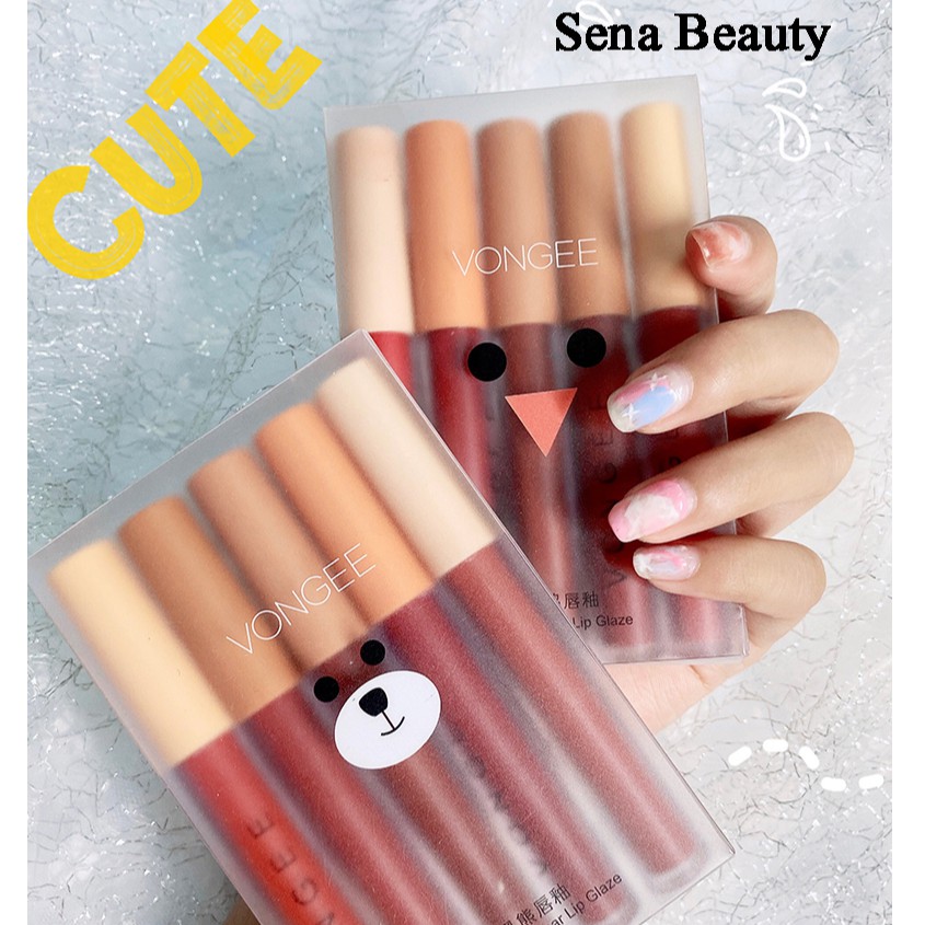 Full Set 5 Cây Son Vongee Small Black Bear