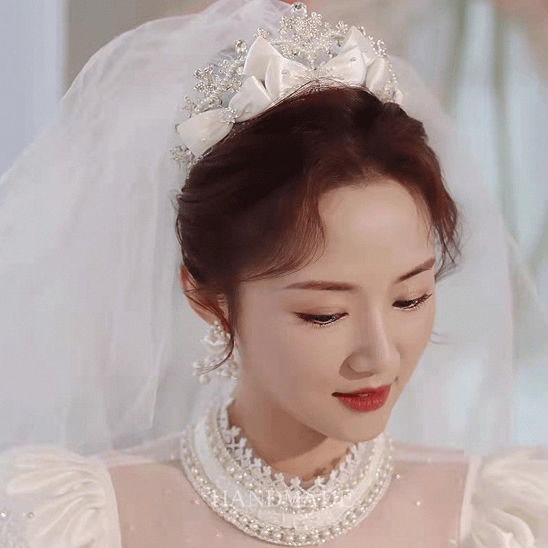 Vương Miện Đội Đầu Cô Dâu Đính Ngọc Trai Sang Trọng Phong Cách Âu Mỹ