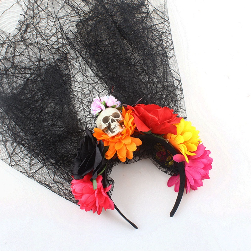 Băng Đô Mạng Nhện Phối Ren Hoa Hóa Trang Halloween