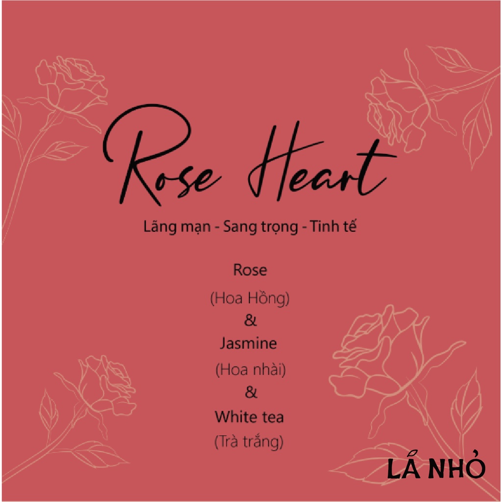 Nến thơm Handmade Candle LÁ NHỎ Rose Heart (Hoa Hồng + Hoa Nhài + Trà Trắng) Quyến rũ Tinh tế