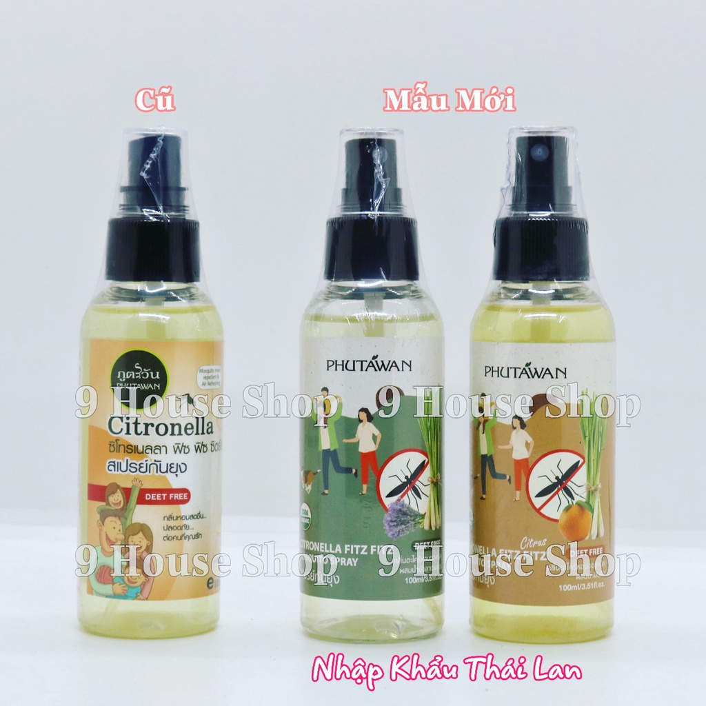Bộ 6 Chai Xịt chống muỗi Citronella Phutawan Thái Lan 100ml - An toàn cho bé &amp; phụ nữ có thai