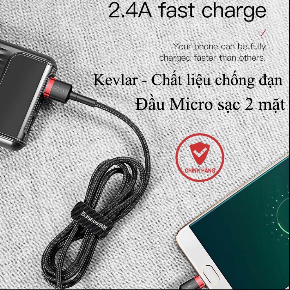 Dây sạc SamSung - Cáp sạc Micro USB Baseus - Hỗ trợ sạc nhanh - Dây dù siêu bền - Chống gẫy đầu cáp - Chính Hãng