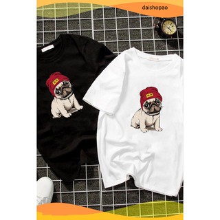 Áo thun trắng unisex pug dễ thương màu trắng