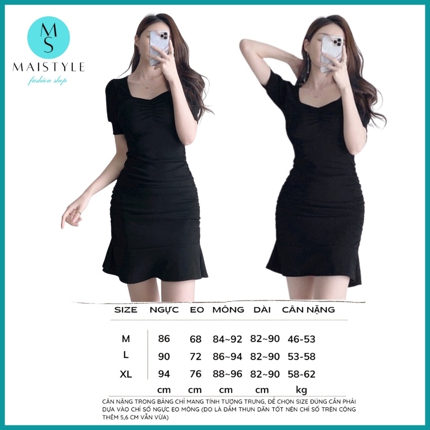 Váy MAISTYLE Đầm ôm body sexy dự tiệc cổ vuông công sở đen tay phồng thiết kế sang chảnh nhún eo cá tính thun MY1101 | BigBuy360 - bigbuy360.vn