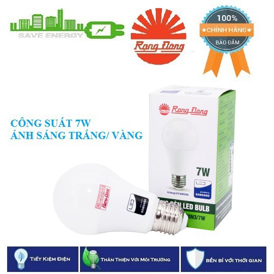 bóng đèn led rạng đông  / Freeship từ 150k/ Bóng đèn LED Rạng Đông BULB Tròn 7w_Ánh sáng trắng/ vàng