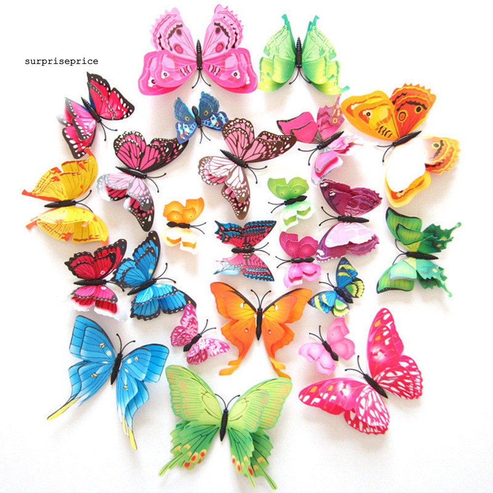 Set 12/24 Miếng Dán Tường Hình Bướm 3d Xinh Xắn