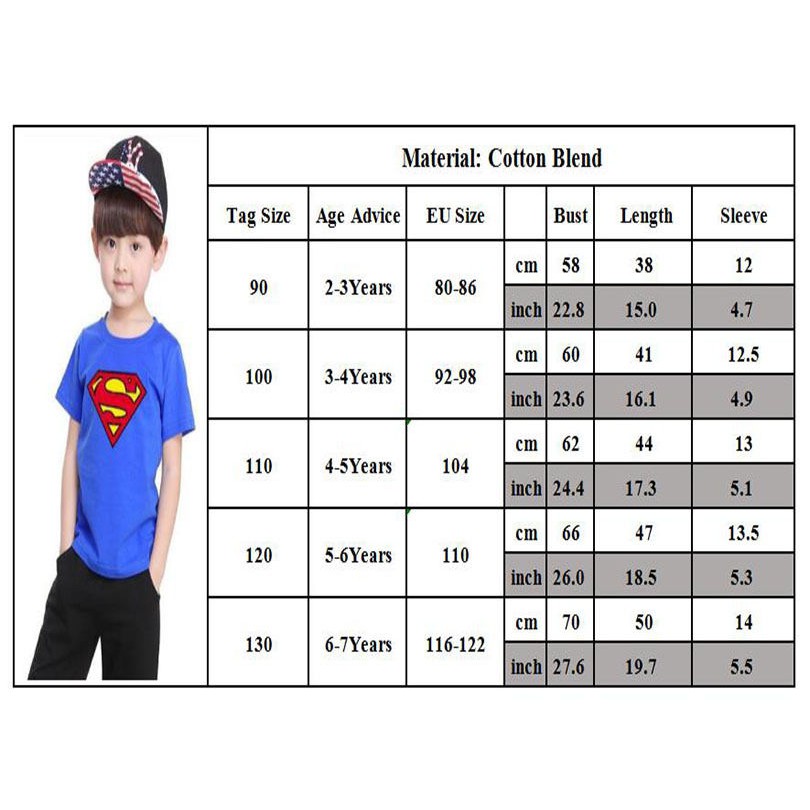 Áo thun cotton in hoạt hình superman thời trang cho trẻ em từ 2-7 tuổi