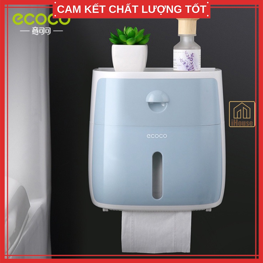 Hộp đựng giấy vệ sinh Ecoco 2 tầng treo tường, Kệ treo giấy vệ sinh đa năng để điện thoại tiện lợi iHouse