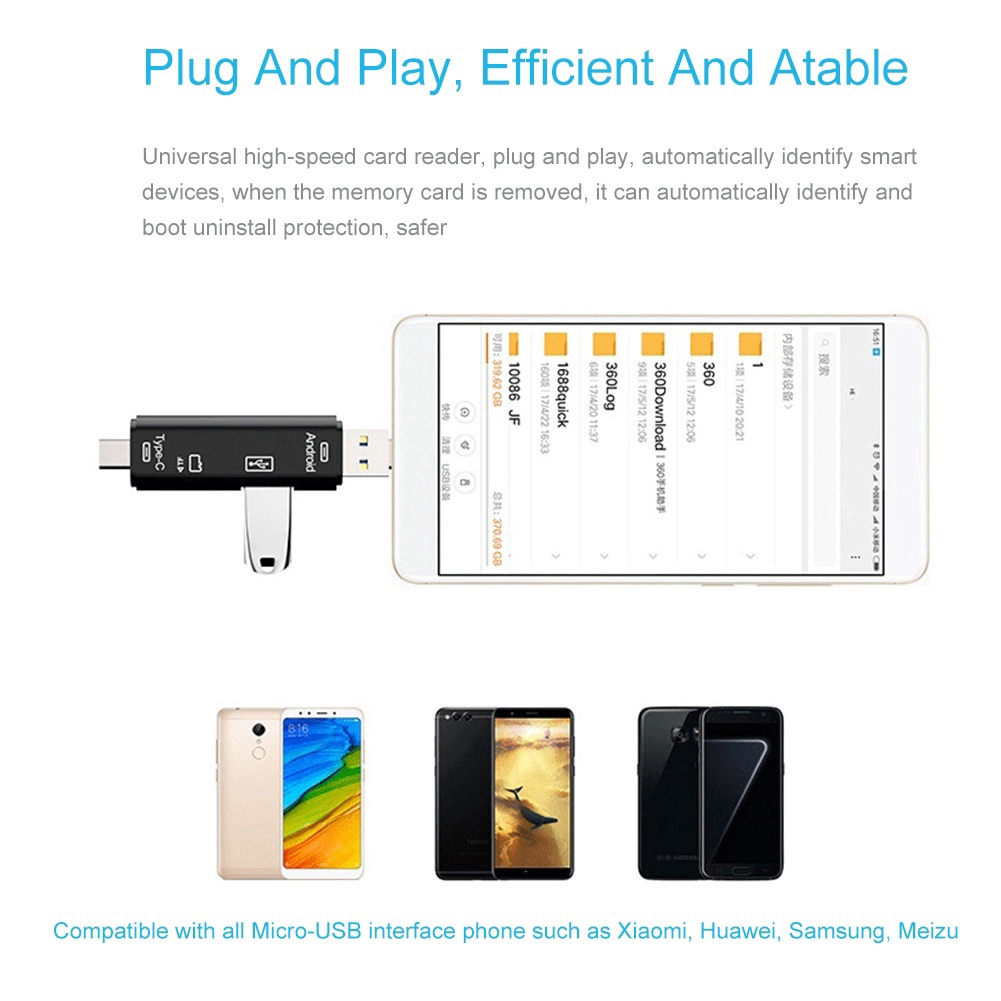 USB 3.0 loại C đọc thẻ nhớ SD TF 5 trong 1