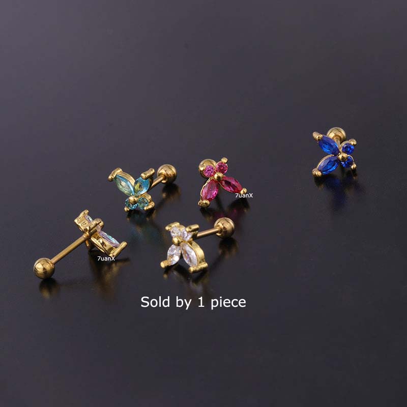 Khuyên Tai Hình Bướm Đính Đá Zircon 20g Kiểu Dáng Thời Trang
