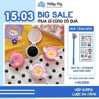 Hộp gương lược mini gấp gọn cá tính - Gương chải tóc bỏ túi độc đáo đáng yêu MILKY PIG
