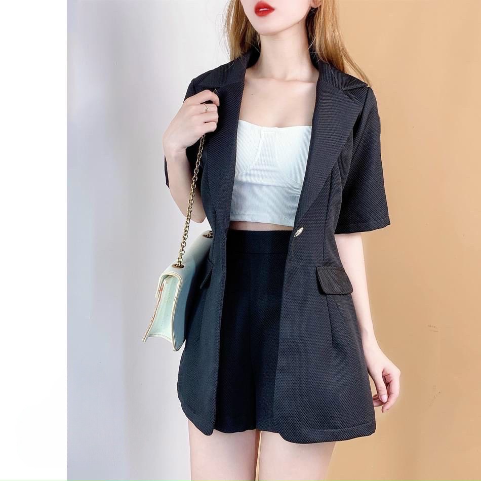 Sét vét 3 món áo vét dáng dài kèm áo lót trong, phối quần đùi trẻ trung