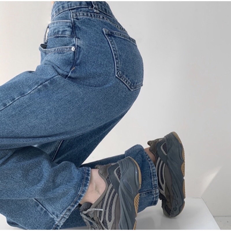 Quần bò Jeans cạp lệch khuy ống đứng phong cách Hàn Quốc