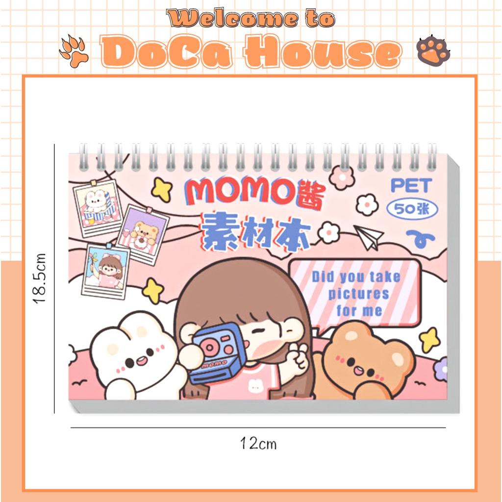 Sổ Tay Sticker PET Chống Nước, Sổ Lò Xo 50 Trang Hình Dán Trang Trí Đáng Yêu