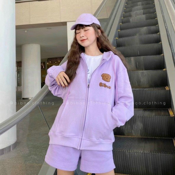 Áo Khoác Nỉ Bông Form Rộng Kéo Khóa Thêu Hình Gấu | BigBuy360 - bigbuy360.vn