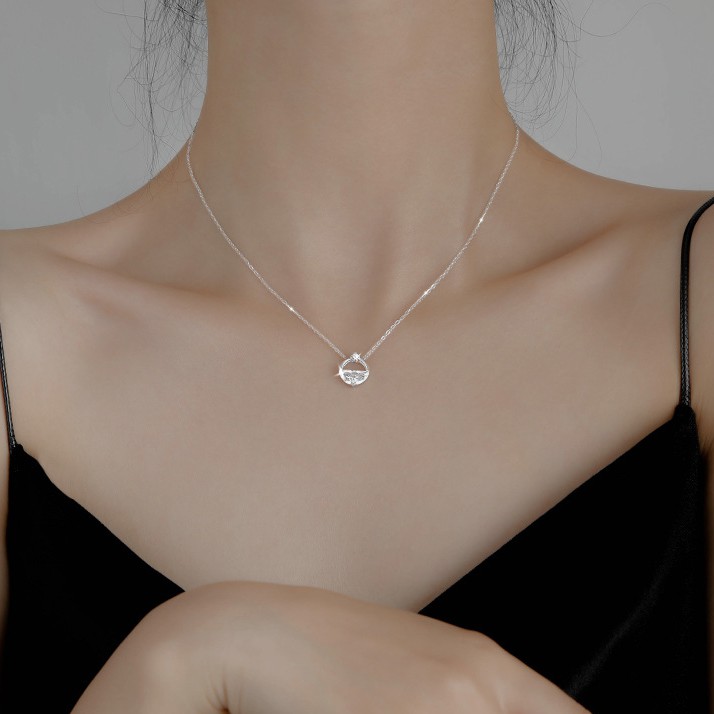 Dây chuyền bạc sợi mảnh mặt tròn phối pha lê tinh tế sang trọng dành cho nữ - Mely B68