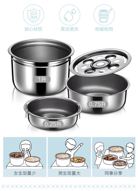 HỘP NẤU CƠM/ HÂM NÓNG/ GIỮ NHIỆT BEAR 3 TẦNG ĐA NĂNG 2L | BigBuy360 - bigbuy360.vn