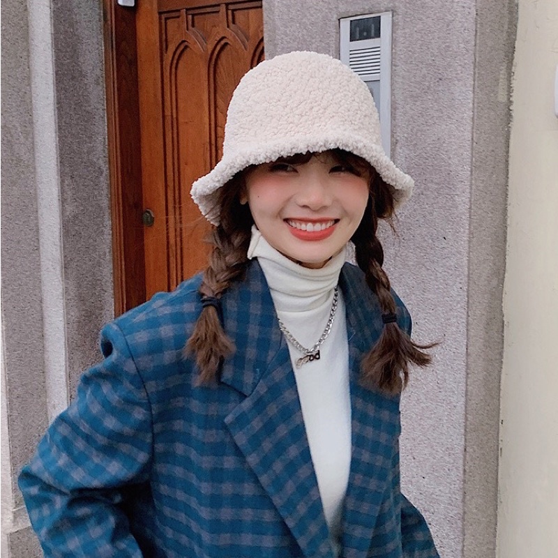 🌷 Mũ bucket lông cừu thời trang thu đông