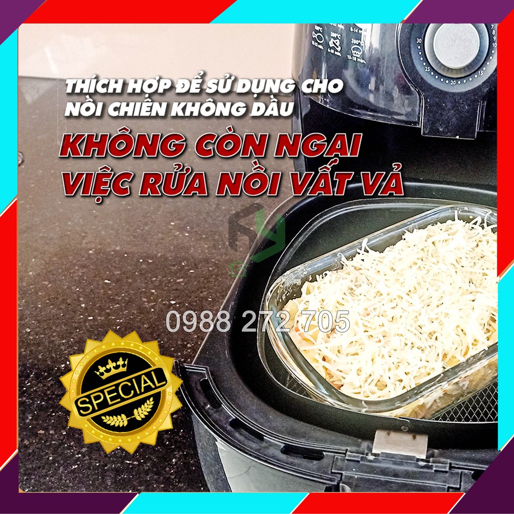 Đủ size - Khay nướng thủy tinh chịu nhiệt 400 độ TẶNG KÈM NẮP - khay nướng dùng cho nồi chiên không dầu