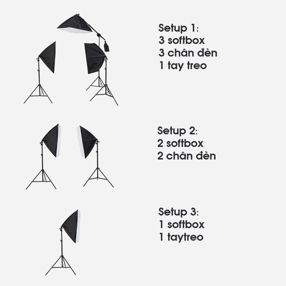 Bộ đèn Studio, chụp ảnh chuyên nghiệp chân đèn cao 2m softbox 50x70cm kèm đui đèn 4 bóng